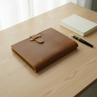 Housse de carnet A5 en cuir de vachette RR Factory avec clip pour stylo, housse de carnet en cuir véritable avec poche pour dossiers, pochette multifonction pour bloc-notes