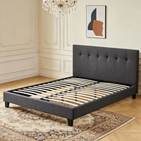 Lit de style européen moderne avec cadre en bois massif et tête de lit en tissu, disponible en tailles Queen et King, pour chambre à coucher