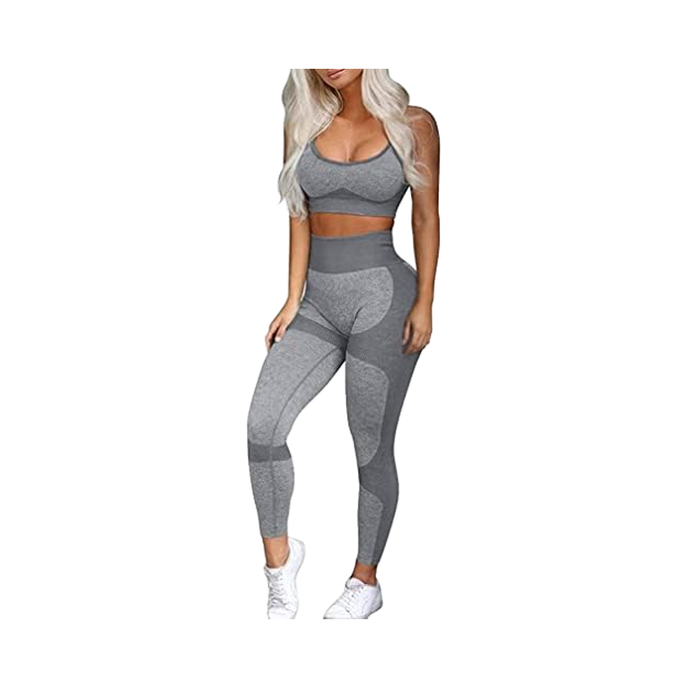 Women's 2-Piece Workout Set Seamless Yoga Leggings & Cross-Strap Sports Bra Gym Activewear with Matching Print Design