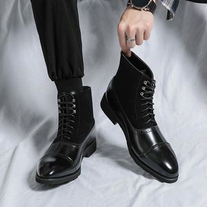 Bottes mi-mollet en PU pour homme, style cowboy, à lacets, effet vieilli, grandes tailles, tendance, collection automne-hiver, pour le commerce transfrontalier - Product Image 6