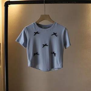 <span class=keywords><strong>T</strong></span>-<span class=keywords><strong>shirt</strong></span> court à la mode d'é<span class=keywords><strong>t</strong></span>é Y2K pour femmes avec nœud à manches courtes Design écologique décontracté - Product Image 6
