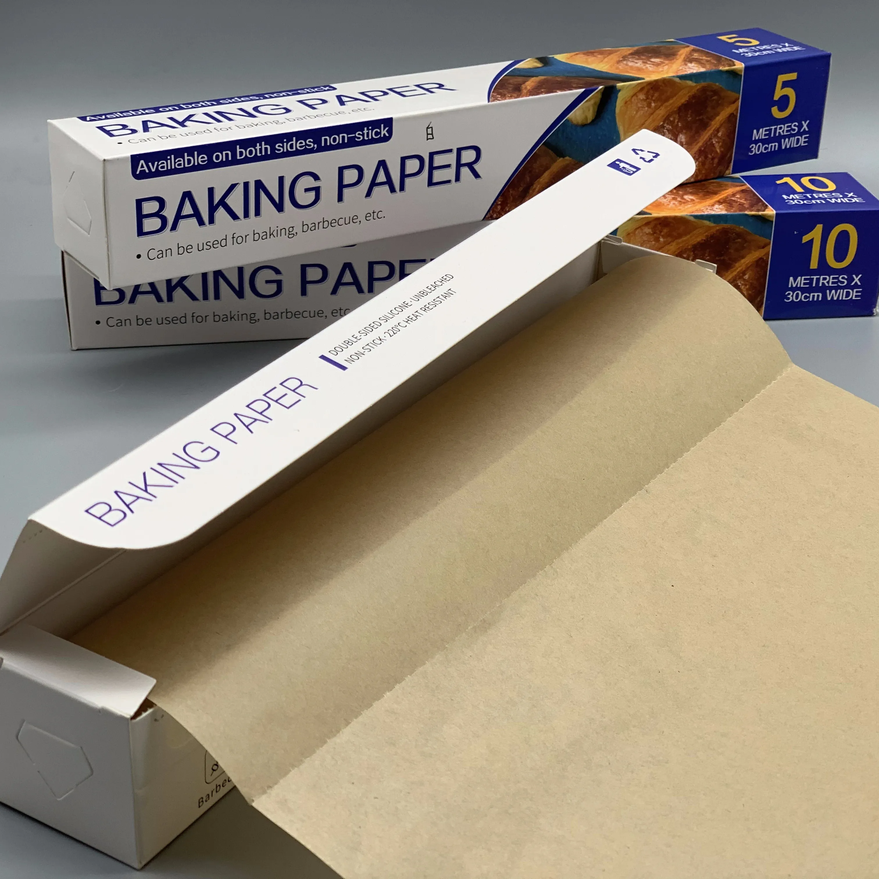 हॉट सेल सिलिकॉन बेकिंग पेपर रोल्स 5m X 30cm किचन कुकिंग बेक पेपर पैकेजिंग फूड रैपिंग के लिए डैश्ड इंटेंटियन के साथ