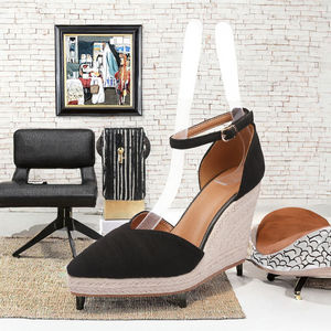 Nouvelle mode femmes été sandales à semelles compensées 3.93 pouces bout fermé avec bride à la cheville PU supérieur et PU semelle intérieure plate-forme <span class=keywords><strong>Espadrilles</strong></span> - Product Image 4