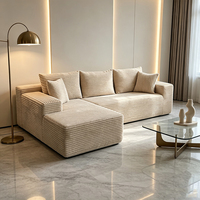 Canapé modulaire en velours côtelé en forme de L, couleur crème, canapé d'angle en tissu pour salon