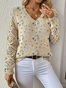 <span class=keywords><strong>Pull</strong></span> imprimé best-seller, élégant, bohème, à fleurs, col en V, manches longues, hauts décontractés amples et tendance pour femmes - Product Image 4