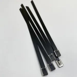 Preto Epoxy Revestido De Aço Inoxidável Cable Tie Auto-Locking Cable Zip Gravatas Heavy Duty Colorido Metal Gravatas