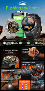1000mAh Flashlight Smartwatch Ip68 Waterproof HT45 Smart Watch Exercise Modes Bt Calling Health Monitoring - Product Image 6