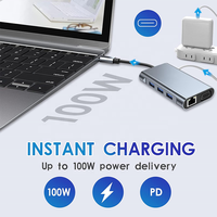8 in 1 USB C Hub Dual HDMI Docking Station 4K Type C Multiport Adapter untuk Monitor Ganda Laptop Komputer