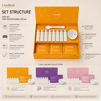 LikeMeili 3 SKU Ensemble de masques en poudre peel-off, 7 flacons d'essences, 7 sachets, bol et cuillère, à la malva, au raisin et au camélia, hydratant et lissant pour le visage