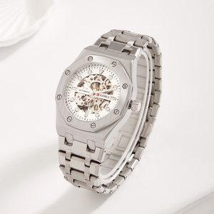 Montre mécanique squelette de luxe pour homme en acier inoxydable avec boîtier en alliage, cadran en verre de 22 mm de largeur, affichage à aiguilles pour les affaires - Product Image 5
