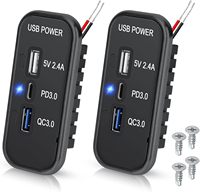 Panel Outlet USB RV: Pengisi Daya Panel 3-Port 12V/24V, USB-C PD3.0 18W, USB-A QC3.0 18W untuk Mobil Truk Camper