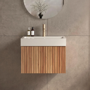Mueble <span class=keywords><strong>de</strong></span> Baño Flotante Moderno con Gabinete <span class=keywords><strong>de</strong></span> Madera Acanalado, Cajón <span class=keywords><strong>de</strong></span> Almacenamiento Grande y Lavabo <span class=keywords><strong>de</strong></span> Piedra Artificial para Renovación <span class=keywords><strong>de</strong></span> Baños - Product Image 1
