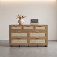 Commode 7 tiroirs en bois massif style bohème de 57 po de large pour chambre, chambre d'enfant, salon - Meuble TV, commode de rangement