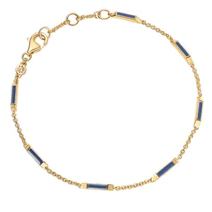 Gemnel fashion 925 sterling silver 18k gold half full blue enamel bar bracelet women