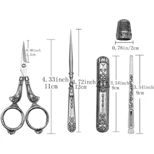 Vintage Scissors Set Sewing Scissor Awl Threader Thimble Needle Storage Case Sewing Kit DIY Embroidery Tool Sewing Notions