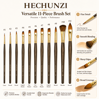 Juego de 11 pinceles de artista con mango de madera y cerdas sintéticas de nailon de diferentes formas para pintura acuarela, acrílica y al óleo.