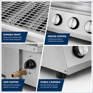 Parrilla de Gas LPG Comercial de 8 Quemadores, Parrilla de Mesa de Acero Inoxidable de 1080 mm con Perillas Independientes e Ignición Piezoeléctrica - Product Image 2