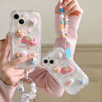 Coque Téléphone Tendance Meilleures Ventes pour iPhone Motif Dessin Animé 3D Filles Joli Cristal Mignon Étui Girly Housse+Chaîne-Transparent