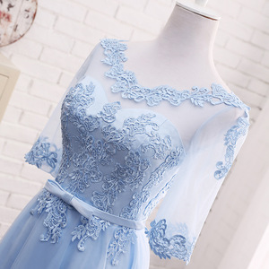 Elegant A-Line Bridesmaid Dress O-Neck Lace Tulle Mid-Length Formal Evening Gown For Wedding Party - Product Image 4