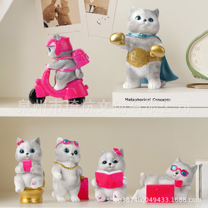 ตุ๊กตาแมวน่ารักใส่แว่นตาและแล็ปท็อป ของตกแต่งเรซิ่นสำหรับบ้าน สำนักงาน โต๊ะทำงาน ของขวัญ - Product Image 2