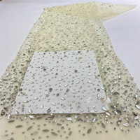 Perceuses blanches tissu cristal pierres strass tissu Tulle dentelle pour étincelle pierre dentelle Encaje De Piedra robe De mode