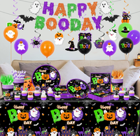 Joyeuses Fêtes d'Halloween : Assiettes, Gobelets, Serviettes, Nappe, Drapeau, Décorations de Gâteau, Ballons et Autres Fournitures à Thème Sorcière, Chauve-souris, Fantôme, Citrouille, Araignée