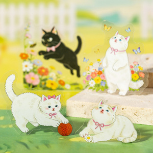 Paquete de 50 hojas de pegatinas decorativas de PET con diseño de aventuras de gatos, para planificador, taza de agua y collage DIY para computadora - Product Image 4