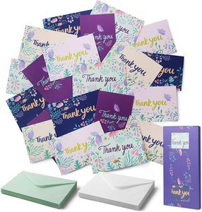 Paper Thank You Greeting Cards Flower Design for Mothers Day Fathers Day Graduation Birthday Wedding Anniversary-Kraft Paper