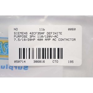 Contactor de CA Siemens 42CF35AF 40A 3P 110V 60Hz para Automatización Industrial - Product Image 6