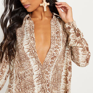 Personalizzato moda serpente <span class=keywords><strong>marrone</strong></span> delle donne di stampa della camicia di grandi dimensioni - Product Image 3