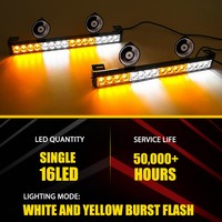 AUXITO LED Traffic Advisor Stroboscope d'urgence Avertissement Danger Pare-brise Lumière Ambre Blanc Balise flash lumière