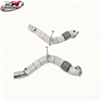 Système d'échappement sportif KM Premium SS304 pour Ferrari 488 Spider GTB Pista 3.9T V8, avec downpipes et silencieux arrière.