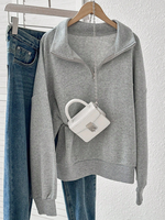 Sweat-shirt demi-zip preppy pour femme, coupe oversize et courte, en molleton bouclette, style minimaliste, décontracté, tendance urbaine, ODM OEM personnalisé
