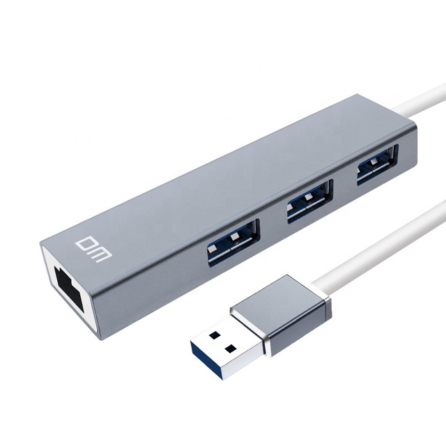 High-Speed Mini USB 3.0 Hub for Laptop PC 3 Ports 1000MBPS Ethernet Aluminum Dark CHB012