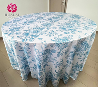 P039 Nappe Rectangulaire et Ronde à Imprimé Floral Rose, Bleu Marine, Bleu Roi pour Mariages, Fêtes et Décoration d'Événements