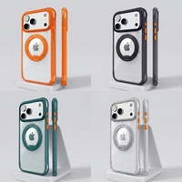 Coque Magnétique Antichoc Airbag pour iPhone 17 18 Pro Max avec Dos Transparent en PC, Support Anneau Rotatif à 360°, Coque de Protection Fine