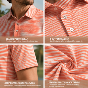 Chemises de golf pour hommes OEM, rayées orange et blanches, extensibles dans 4 directions, évacuant l'humidité, vêtements de golf performants pour le sport de golf en plein air - Product Image 3