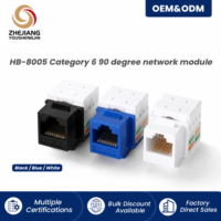 Module réseau RJ45 Keystone Cat6 à 90 degrés UTP HB-8006, plaqué or bronze phosphoreux blanc, multiples certifications, direct usine