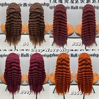 Perruque bouclée Deep Wave de luxe en cheveux bruts birmans alignés, avec dentelle frontale HD 13x6, couleur gingembre bordeaux, sans colle