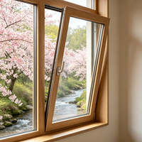 Ventana Moderna de Vidrio Templado Insonorizado, Ventana Abatible de Aluminio con Rotura de Puente Térmico, Color Negro Simple