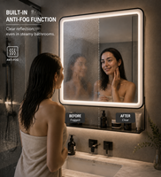 Cermin Kamar Mandi LED Pintar, Anti-Kabut Terpasang di Dinding, Sakelar Sentuh Dapat Diredupkan, Speaker Bluetooth, IP44, CE RoHS, Hotel Rumah