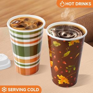 Tasses à café jetables 16 oz biodégradables sur le thème de l'automne Couvercles à encliqueter Citrouille Épice Latte pour Halloween Thanksgiving Automne - Product Image 6