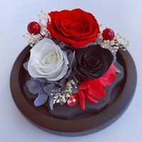 Rose éternelle artisanale de haute qualité, préservée sous cloche en verre en forme de cœur avec LED, livrée dans un coffret cadeau pour la Fête des Pères et Noël