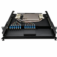 Boîtier fibre optique 1U pour montage en rack 24 fibres, 12 adaptateurs duplex LC/UPC, pigtail monomode, plateau de raccordement coulissant, panneau de brassage 19 pouces