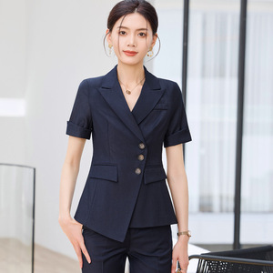 Women's Short Sleeve Suit <b>Set</b> Solid Color Polyester Breathable <b>Office</b> Wear Casual Suit YX 709 - Product Image 2