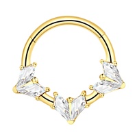 Histoires de piercing ASTM F 136 Titanium Kite Shaped CZ Hinged Segment Clicker Hoop Ring Piercing Jewelry
