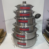 Batterie de Cuisine Économique en Aluminium Moulé Sous Pression 6 Pièces, Grande Capacité, avec Couvercle et Casserole à Soupe