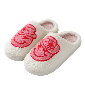 2024 new style stuffed plush cotton slippers unisex anti slip slipper ladies cute polices smiley face slippers