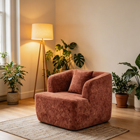 Fauteuil de salon moderne italien en tissu rouge rouille, rembourré en mousse, une place, compressé sous vide, mobilier de salon