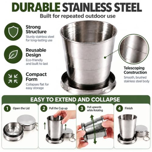 <b>Stainless</b> <b>Steel</b> Camping Mug Portable Outdoor Travel Camping Folding <b>Cup</b> Demountable Collapsible <b>Cup</b> With Key Chain - Product Image 3